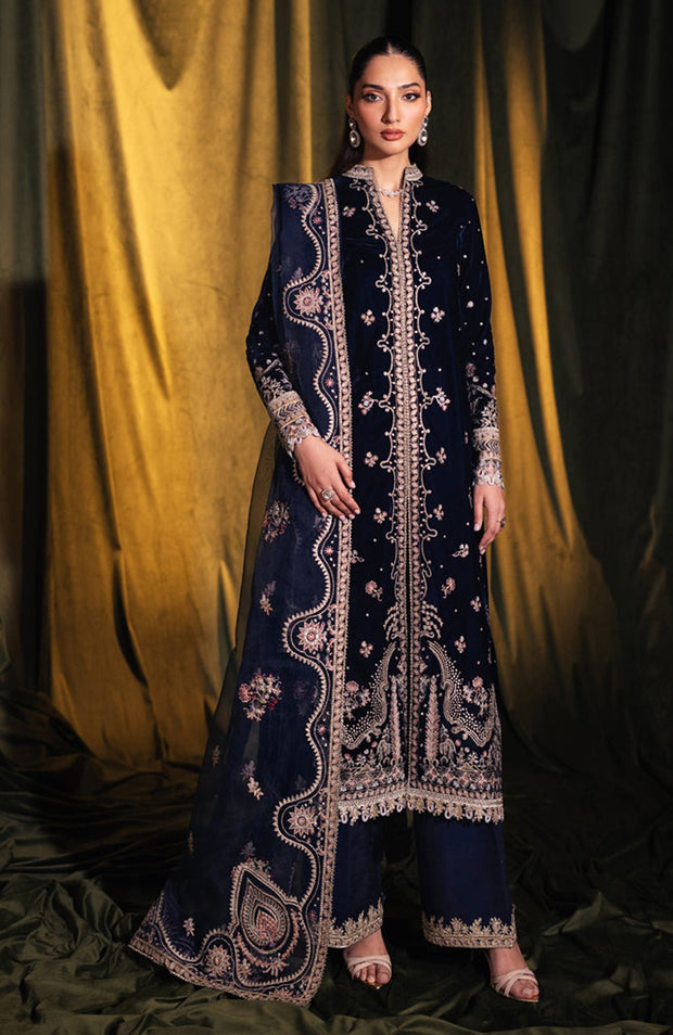 Qalamkar - Qalamkar Embroidered Velvet Suits Unstitched 3 Piece - Winter Collection - aubranz.com