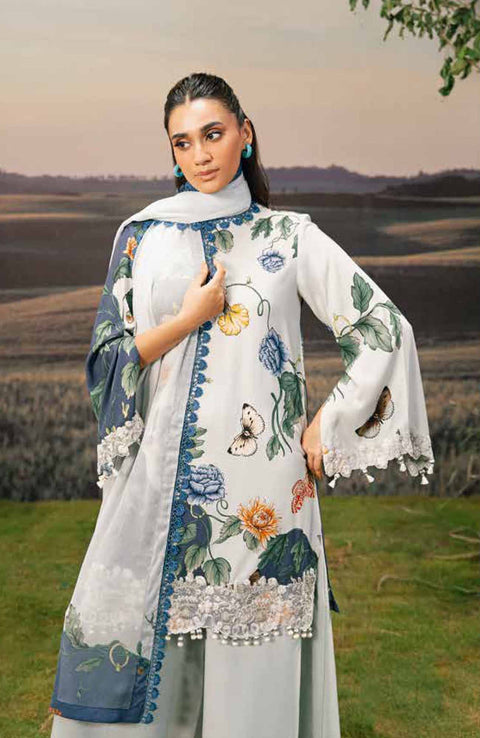 Mariab - M BASIC PRE-FALL CASUAL'25 BY MARIA B PRINTED ARABIC LAWN SUITS UNSTITCHED 3 PIECE - SUMMER COLLECTION - aubranz.com