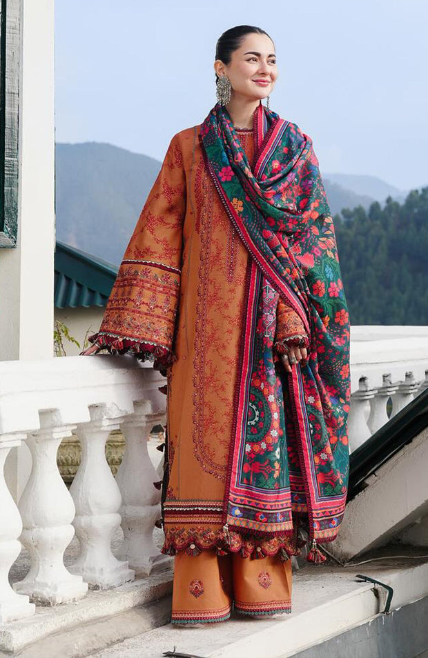 Hussainrehar - Hussain Rehar Winter Shawl'24 Embroidered Suits Unstitched 3 Piece - Winter Collection - aubranz.com