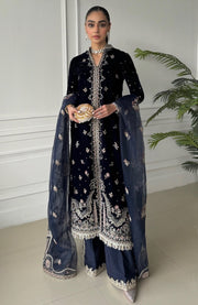 Qalamkar - Qalamkar Embroidered Velvet Suits Unstitched 3 Piece - Winter Collection - aubranz.com