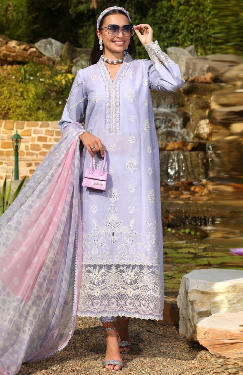 Sadiaasad - Noor Luxe Chikankari'25 Embroidered Lawn Suit Unstitched 3 Piece - Summer Collection - aubranz.com