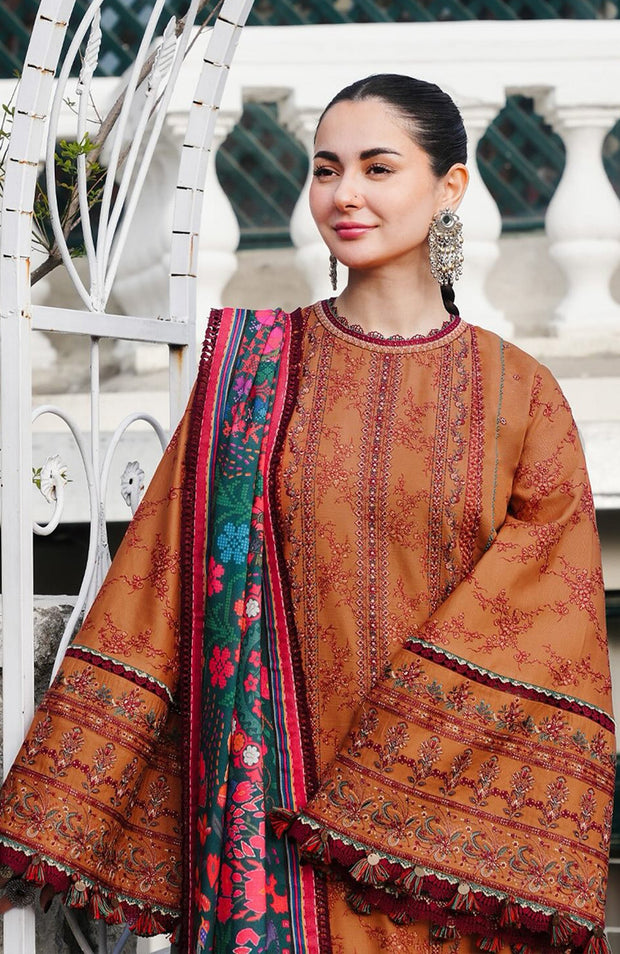 Hussainrehar - Hussain Rehar Winter Shawl'24 Embroidered Suits Unstitched 3 Piece - Winter Collection - aubranz.com