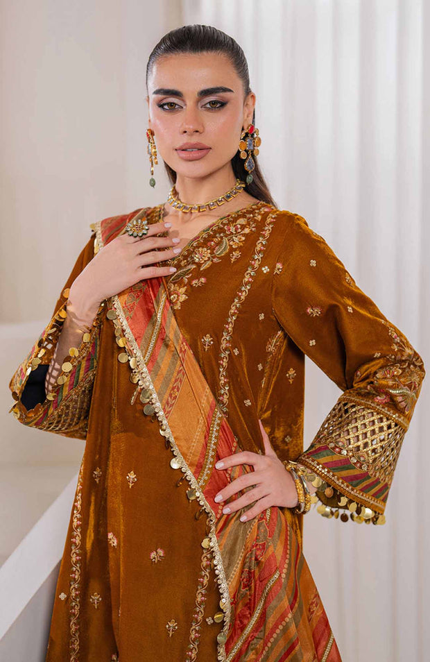 Baroque - EMBROIDERED VELVET COLLECTION'24 BY BAROQUE UNSTITCHED 3 PIECE SUIT WINTER COLLECTION - aubranz.com