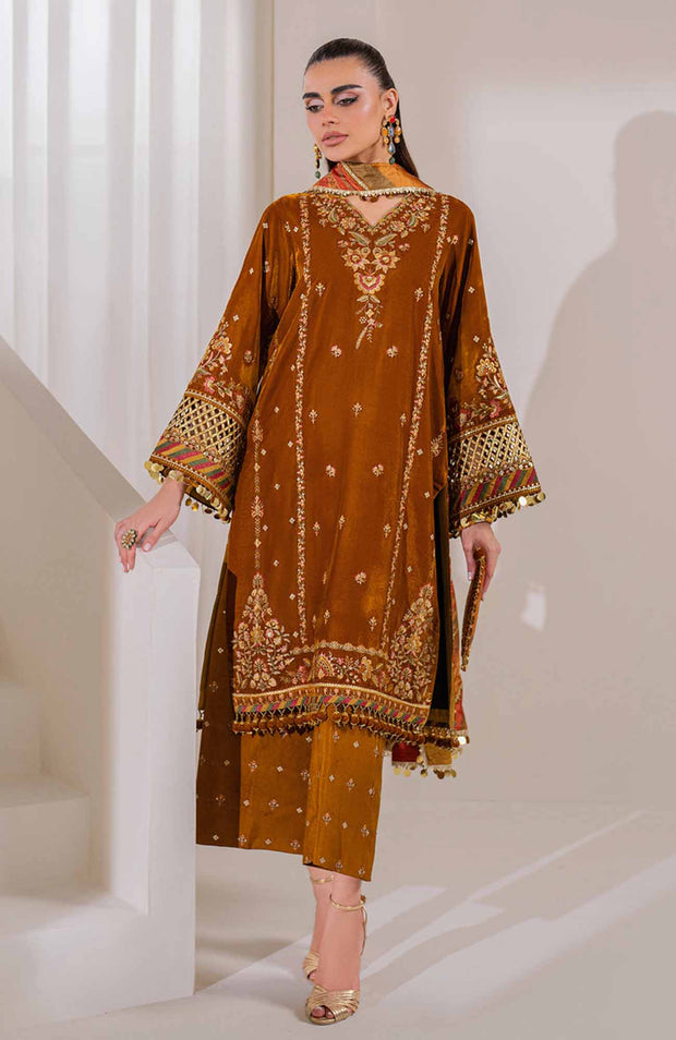 Baroque - EMBROIDERED VELVET COLLECTION'24 BY BAROQUE UNSTITCHED 3 PIECE SUIT WINTER COLLECTION - aubranz.com