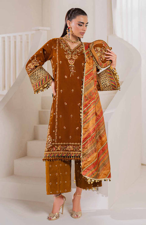 Baroque - EMBROIDERED VELVET COLLECTION'24 BY BAROQUE UNSTITCHED 3 PIECE SUIT WINTER COLLECTION - aubranz.com