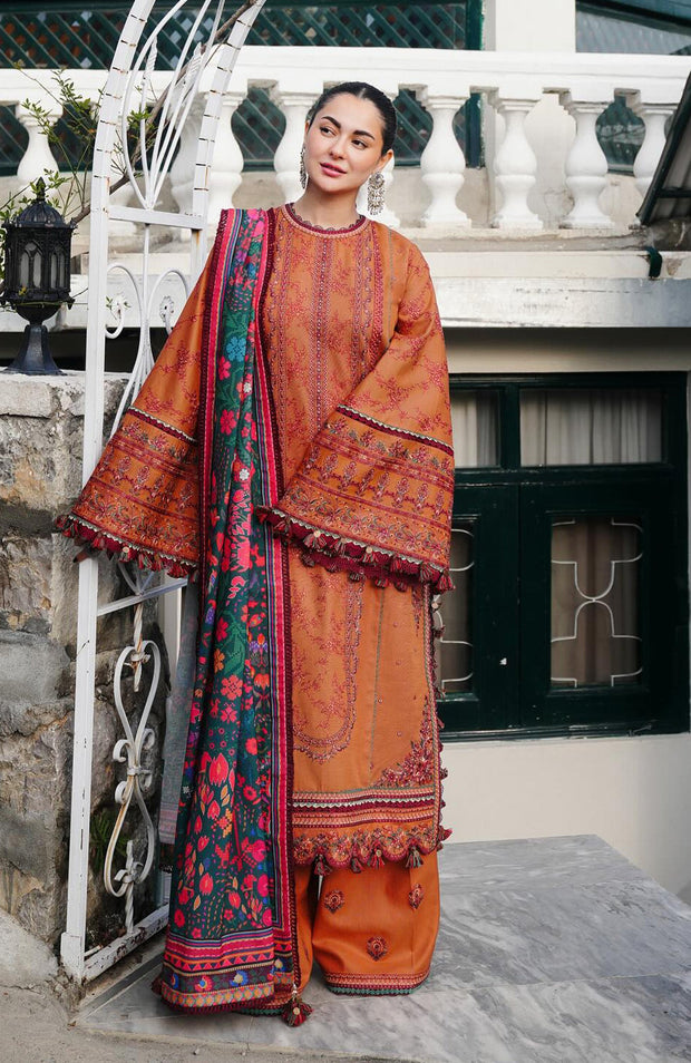 Hussainrehar - Hussain Rehar Winter Shawl'24 Embroidered Suits Unstitched 3 Piece - Winter Collection - aubranz.com