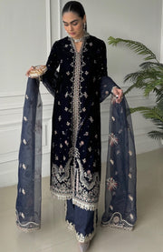 Qalamkar - Qalamkar Embroidered Velvet Suits Unstitched 3 Piece - Winter Collection - aubranz.com