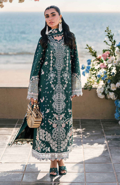 Qalamkar - Qalamkar Sahil Luxury Lawn'25 Embroidered Suit Unstitched 3 Piece - Summer Collection - aubranz.com