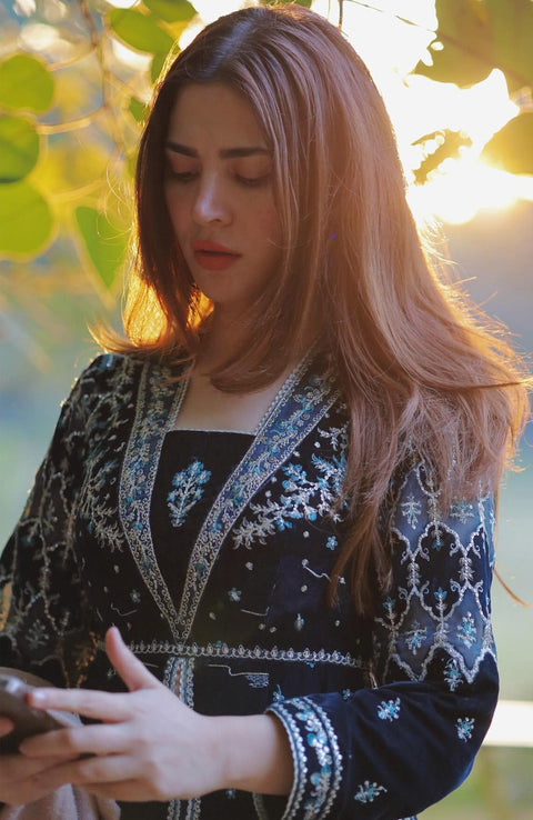 Qalamkar - Qalamkar Embroidered Velvet Suits Unstitched 3 Piece - Winter Collection - aubranz.com