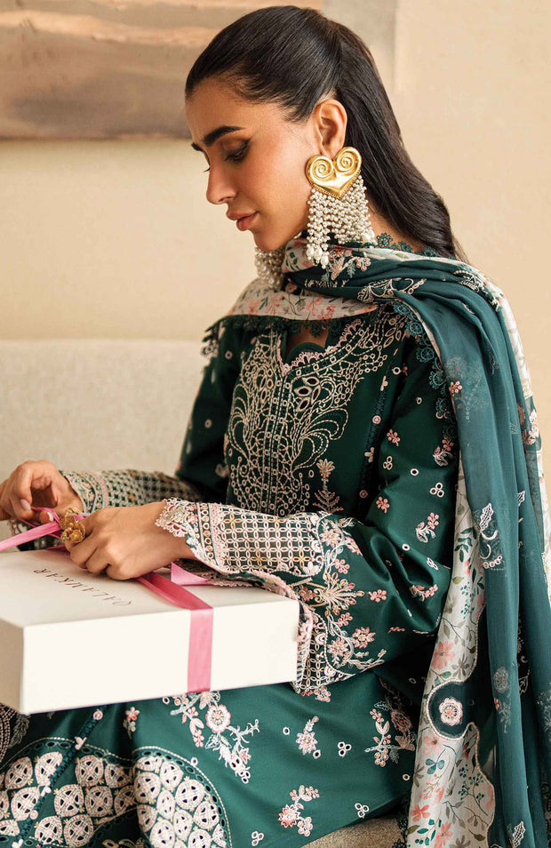 Qalamkar - Qalamkar Sahil Luxury Lawn'25 Embroidered Suit Unstitched 3 Piece - Summer Collection - aubranz.com
