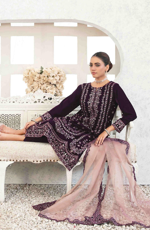 Tawakkalfabrics - VELVET REVERIE BY TAWAKKAL EMBROIDERED SUITS UNSTITCHED 3 PIECE - WINTER COLLECTION - aubranz.com