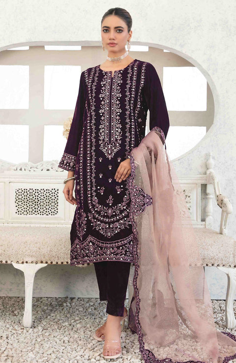 Tawakkalfabrics - VELVET REVERIE BY TAWAKKAL EMBROIDERED SUITS UNSTITCHED 3 PIECE - WINTER COLLECTION - aubranz.com