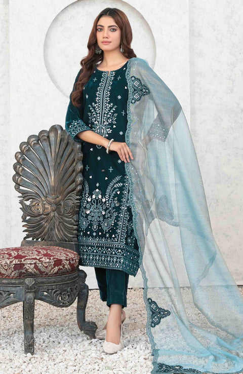 Tawakkalfabrics - VELVET REVERIE BY TAWAKKAL EMBROIDERED SUITS UNSTITCHED 3 PIECE - WINTER COLLECTION - aubranz.com