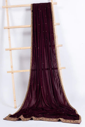 VELVET RED SHAWL - J. JUNAID JAMSHED SKU#SHAWL3 aubranz.com
