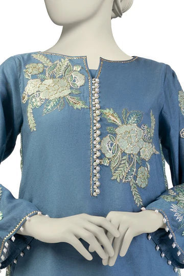 COTTON NET BLUE KURTI- J. JUNAID JAMSHED SKU#KURTI14 aubranz.com