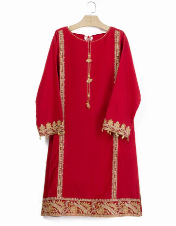 ORGANZA RED KURTI - J. JUNAID JAMSHED SKU#KURTI8 aubranz.com