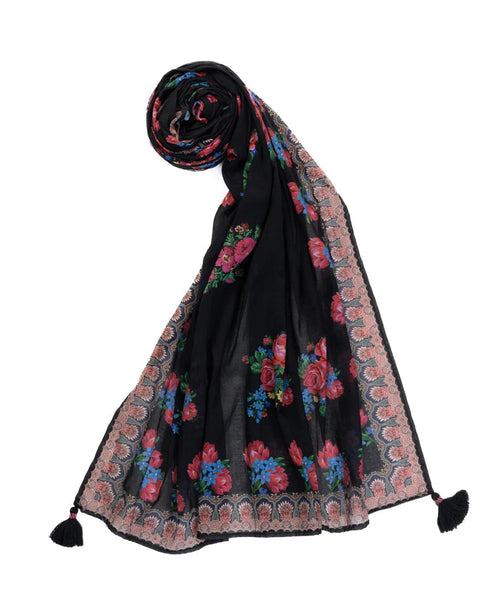LAWN BLACK DUPATTA - J. JUNAID JAMSHED SKU#D4 aubranz.com