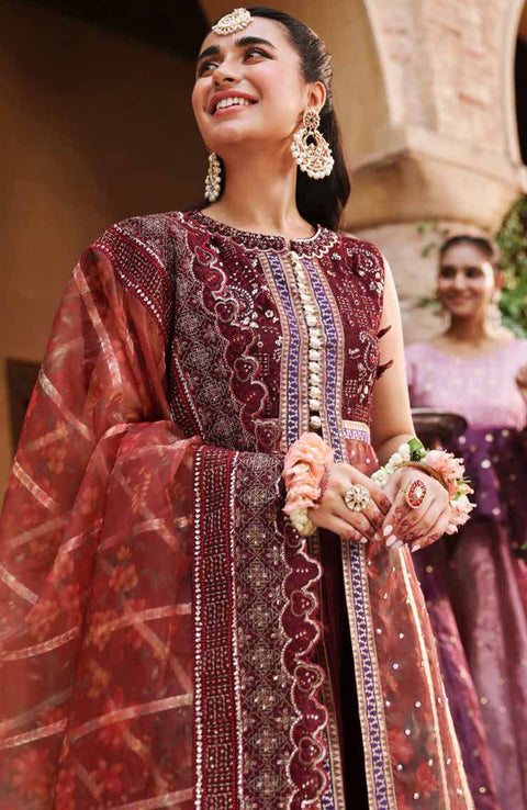 Nureh - Jhoomro By Nureh Embroidered Organza Suit Unstitched 3 Piece - aubranz.com