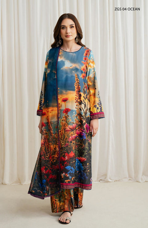 Zarif - Prints by Zarif Georgette Silk'24 Unstitched 3 Piece - WINTER COLLECTION - aubranz.com
