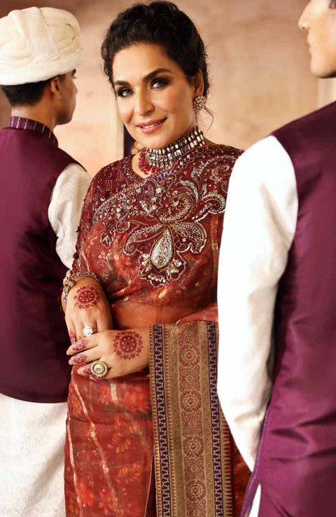 Nureh - Jhoomro By Nureh Embroidered Organza Suit Unstitched 3 Piece - aubranz.com