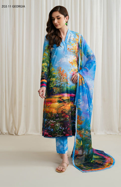 Zarif - Prints by Zarif Georgette Silk'24 Unstitched 3 Piece - WINTER COLLECTION - aubranz.com