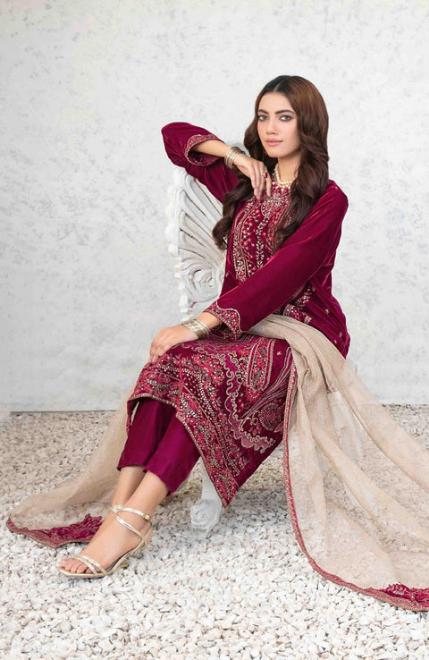 Tawakkalfabrics - VELVET REVERIE BY TAWAKKAL EMBROIDERED SUITS UNSTITCHED 3 PIECE - WINTER COLLECTION - aubranz.com