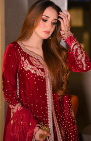Qalamkar - Qalamkar Embroidered Velvet Suits Unstitched 3 Piece - Winter Collection - aubranz.com