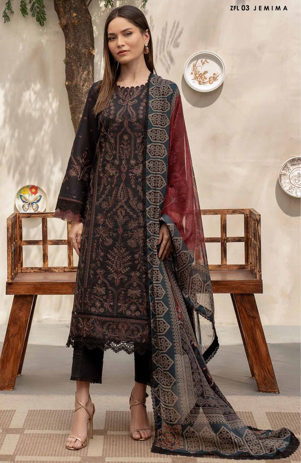 Zarif - Festive Embroidered Printed Edit'24 By Zarif Lawn Suit Unstitched 3 Piece Summer Collection - aubranz.com