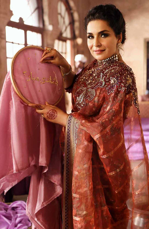 Nureh - Jhoomro By Nureh Embroidered Organza Suit Unstitched 3 Piece - aubranz.com