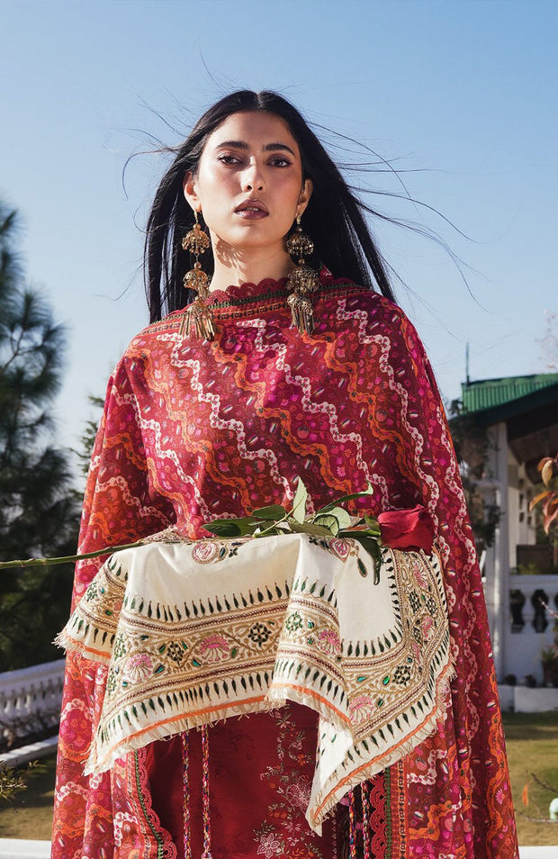 Hussainrehar - Hussain Rehar Winter Shawl'24 Embroidered Suits Unstitched 3 Piece - Winter Collection - aubranz.com
