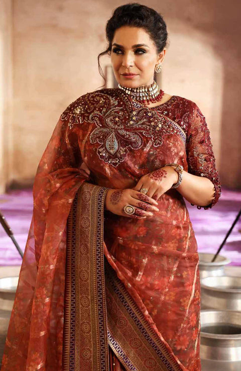 Nureh - Jhoomro By Nureh Embroidered Organza Suit Unstitched 3 Piece - aubranz.com