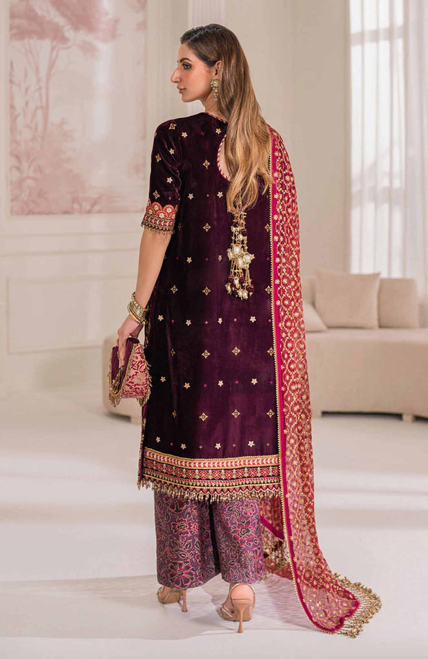 Baroque - EMBROIDERED VELVET COLLECTION'24 BY BAROQUE UNSTITCHED 3 PIECE SUIT WINTER COLLECTION - aubranz.com
