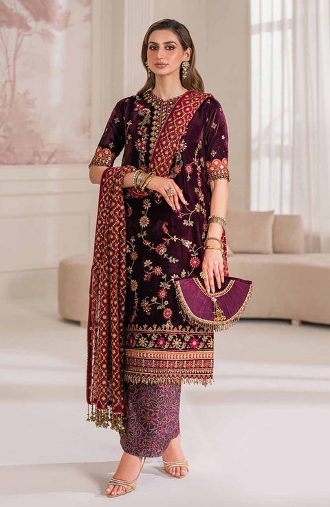 Baroque - EMBROIDERED VELVET COLLECTION'24 BY BAROQUE UNSTITCHED 3 PIECE SUIT WINTER COLLECTION - aubranz.com