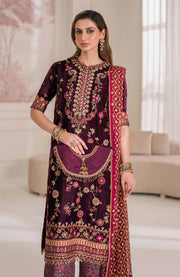 Baroque - EMBROIDERED VELVET COLLECTION'24 BY BAROQUE UNSTITCHED 3 PIECE SUIT WINTER COLLECTION - aubranz.com