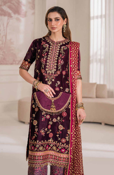Baroque - EMBROIDERED VELVET COLLECTION'24 BY BAROQUE UNSTITCHED 3 PIECE SUIT WINTER COLLECTION - aubranz.com
