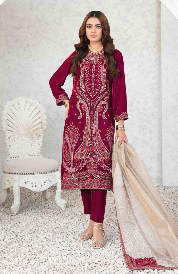 Tawakkalfabrics - VELVET REVERIE BY TAWAKKAL EMBROIDERED SUITS UNSTITCHED 3 PIECE - WINTER COLLECTION - aubranz.com