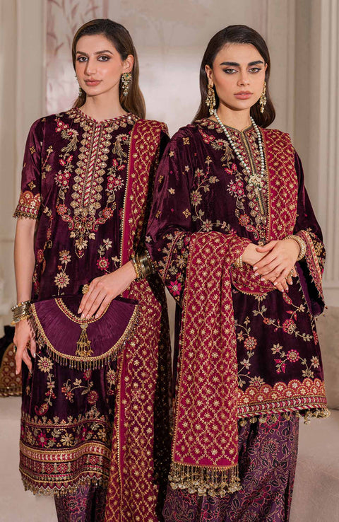 Baroque - EMBROIDERED VELVET COLLECTION'24 BY BAROQUE UNSTITCHED 3 PIECE SUIT WINTER COLLECTION - aubranz.com