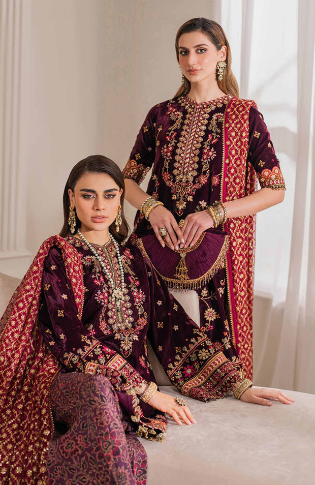 Baroque - EMBROIDERED VELVET COLLECTION'24 BY BAROQUE UNSTITCHED 3 PIECE SUIT WINTER COLLECTION - aubranz.com