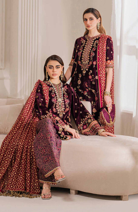 Baroque - EMBROIDERED VELVET COLLECTION'24 BY BAROQUE UNSTITCHED 3 PIECE SUIT WINTER COLLECTION - aubranz.com