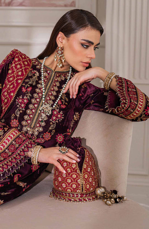 Baroque - EMBROIDERED VELVET COLLECTION'24 BY BAROQUE UNSTITCHED 3 PIECE SUIT WINTER COLLECTION - aubranz.com