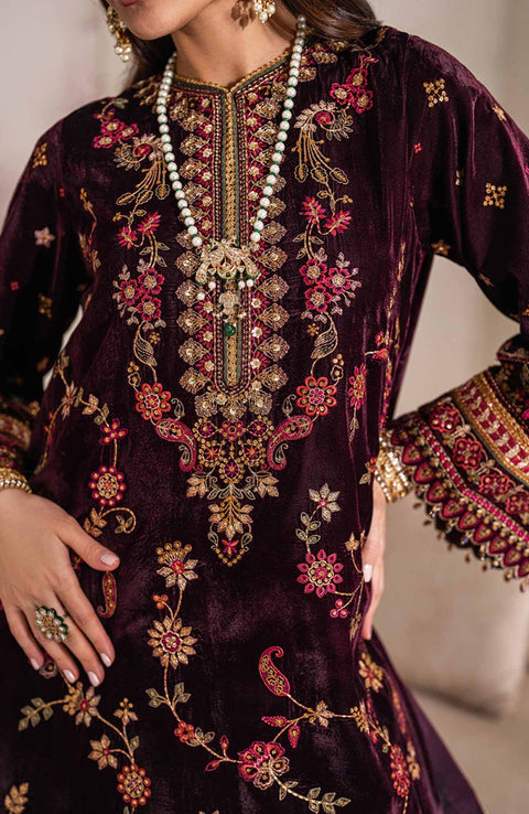 Baroque - EMBROIDERED VELVET COLLECTION'24 BY BAROQUE UNSTITCHED 3 PIECE SUIT WINTER COLLECTION - aubranz.com