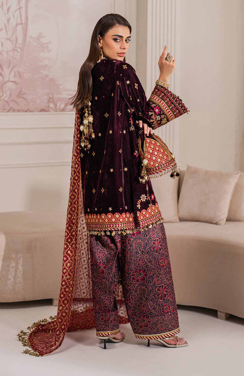 Baroque - EMBROIDERED VELVET COLLECTION'24 BY BAROQUE UNSTITCHED 3 PIECE SUIT WINTER COLLECTION - aubranz.com