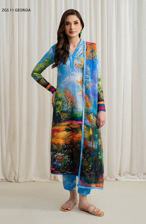 Zarif - Prints by Zarif Georgette Silk'24 Unstitched 3 Piece - WINTER COLLECTION - aubranz.com