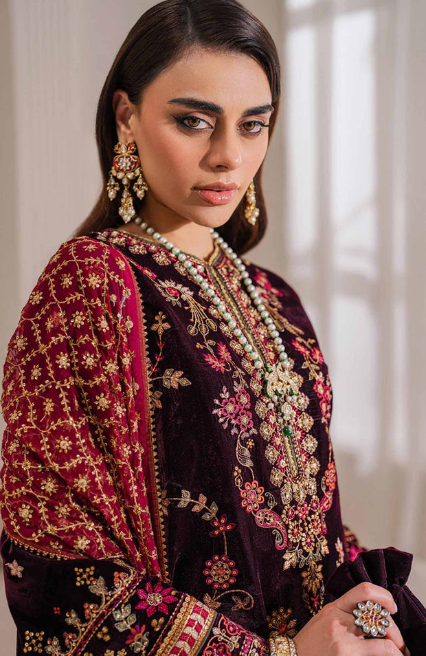 Baroque - EMBROIDERED VELVET COLLECTION'24 BY BAROQUE UNSTITCHED 3 PIECE SUIT WINTER COLLECTION - aubranz.com
