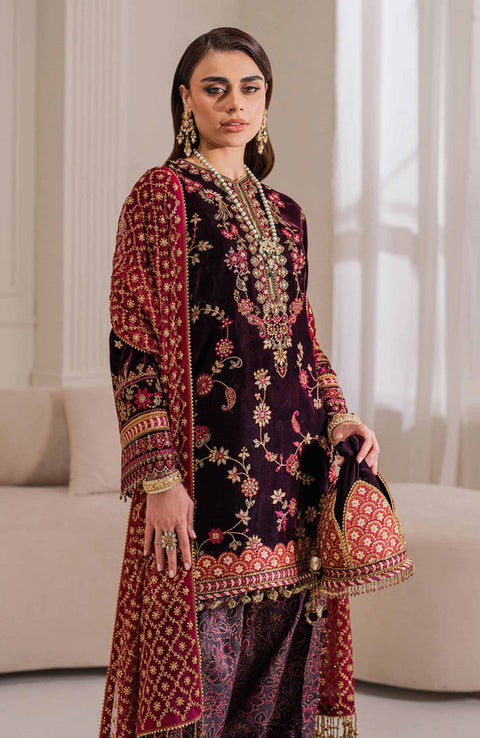 Baroque - EMBROIDERED VELVET COLLECTION'24 BY BAROQUE UNSTITCHED 3 PIECE SUIT WINTER COLLECTION - aubranz.com