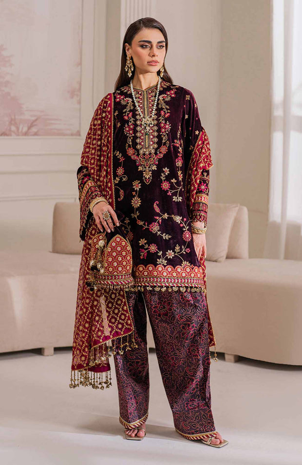 Baroque - EMBROIDERED VELVET COLLECTION'24 BY BAROQUE UNSTITCHED 3 PIECE SUIT WINTER COLLECTION - aubranz.com