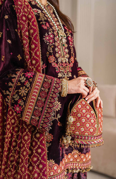 Baroque - EMBROIDERED VELVET COLLECTION'24 BY BAROQUE UNSTITCHED 3 PIECE SUIT WINTER COLLECTION - aubranz.com