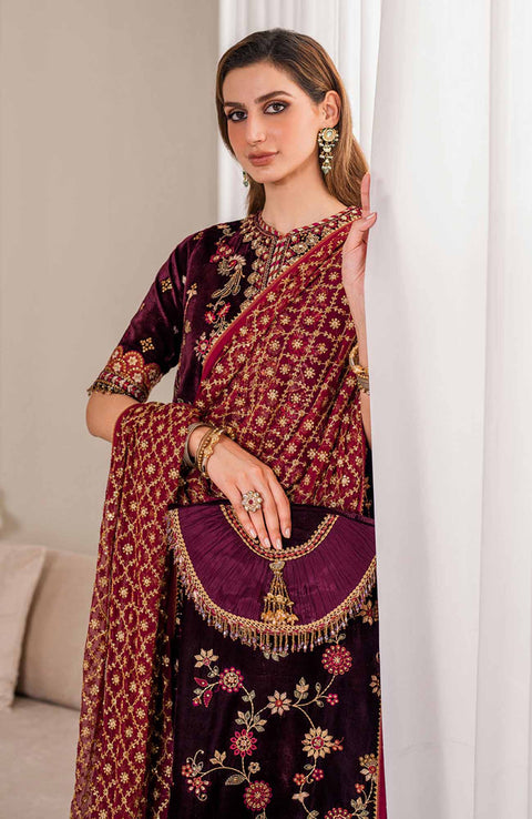 Baroque - EMBROIDERED VELVET COLLECTION'24 BY BAROQUE UNSTITCHED 3 PIECE SUIT WINTER COLLECTION - aubranz.com