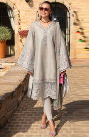 Sadiaasad - Noor Luxe Chikankari'25 Embroidered Lawn Suit Unstitched 3 Piece - Summer Collection - aubranz.com