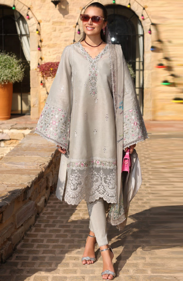Sadiaasad - Noor Luxe Chikankari'25 Embroidered Lawn Suit Unstitched 3 Piece - Summer Collection - aubranz.com